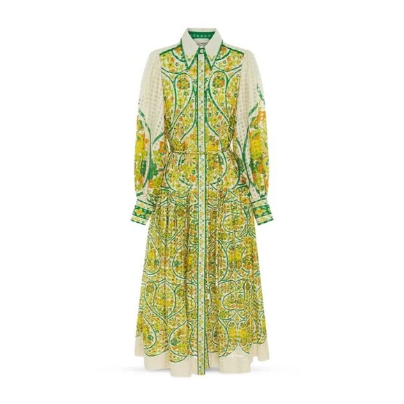 NWT Alemais Rhonda Shirtdress in Green Floral Print Silk Cotton Midi Dress US 4 - Picture 1 of 11
